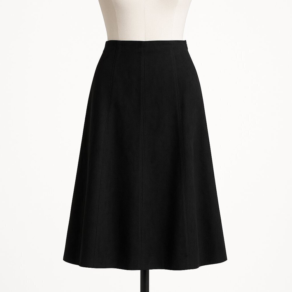 Loft Black Faux Suede Flare Midi Skirt, Size 12